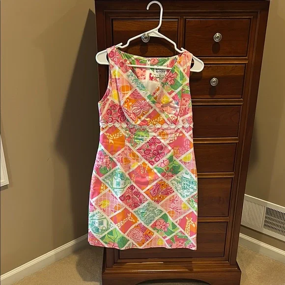 Lilly Pulitzer Sleeveless Floral Multicolor Dress, sz 6, pink/green/white/orange - Picture 1 of 9